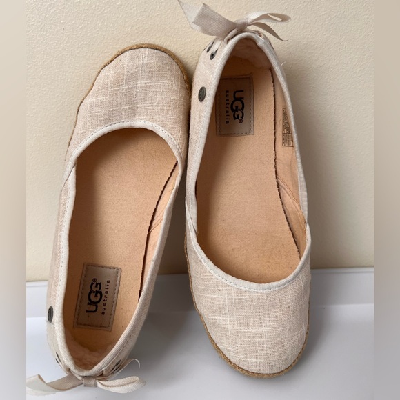 UGG Shoes - UGG Womens Shoes 6 Casual Slip-On Canvas Espadrilles Sand Loafers Bows Linen
